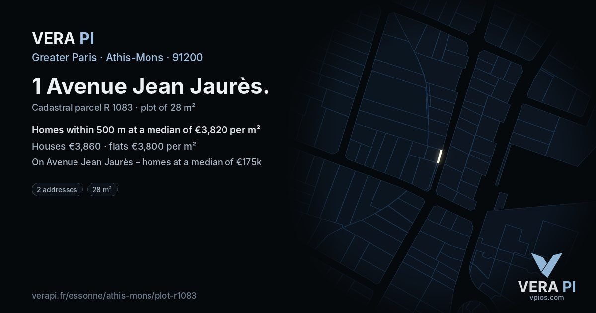 1 Avenue Jean Jaurès, Athis-Mons at night – the plot lit, the parcels around coloured by the prices near them