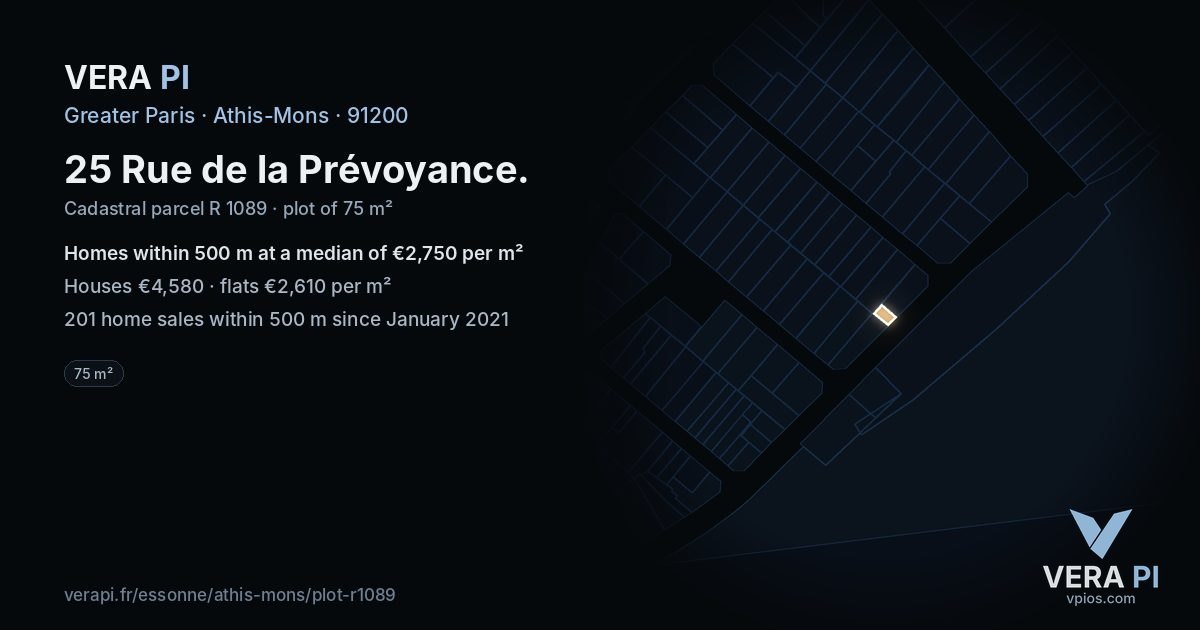 25 Rue de la Prévoyance, Athis-Mons at night – the plot lit, the parcels around coloured by the prices near them