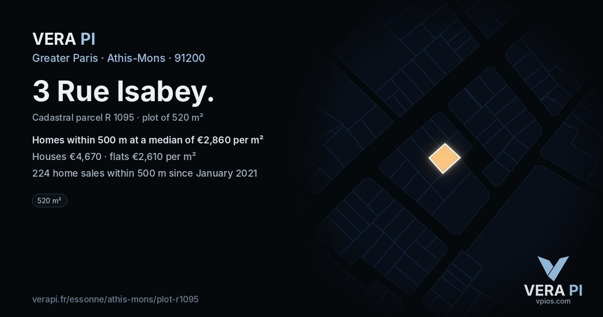 3 Rue Isabey, Athis-Mons at night – the plot lit, the parcels around coloured by the prices near them