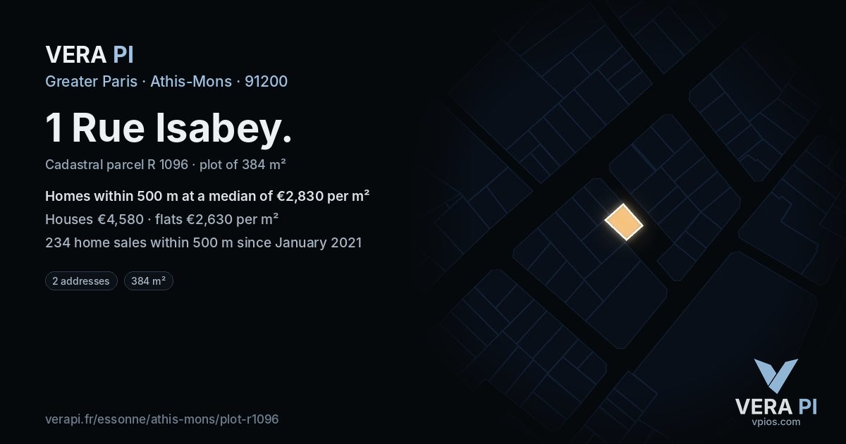 1 Rue Isabey, Athis-Mons at night – the plot lit, the parcels around coloured by the prices near them