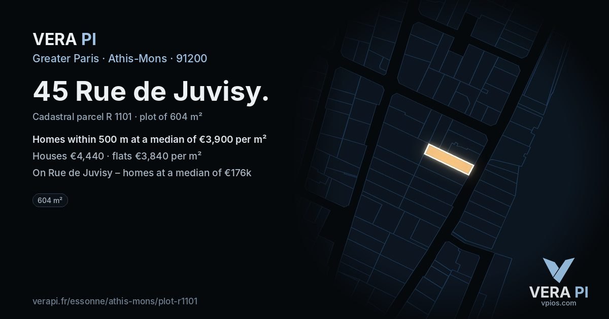 45 Rue de Juvisy, Athis-Mons at night – the plot lit, the parcels around coloured by the prices near them