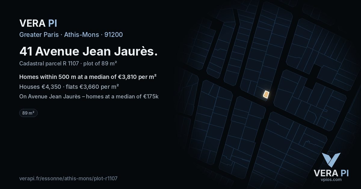 41 Avenue Jean Jaurès, Athis-Mons at night – the plot lit, the parcels around coloured by the prices near them