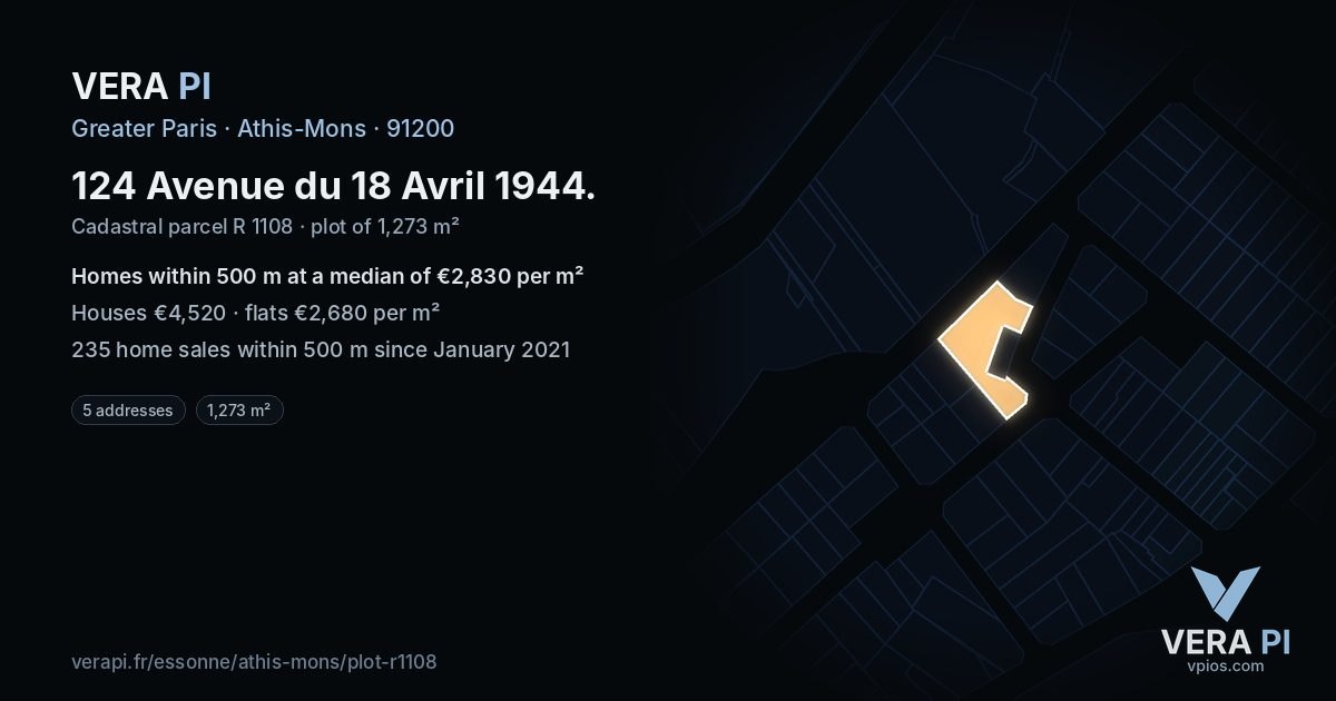 124 Avenue du 18 Avril 1944, Athis-Mons at night – the plot lit, the parcels around coloured by the prices near them