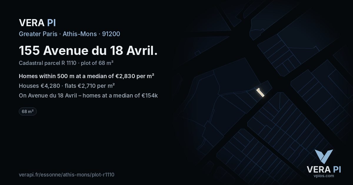 155 Avenue du 18 Avril, Athis-Mons at night – the plot lit, the parcels around coloured by the prices near them