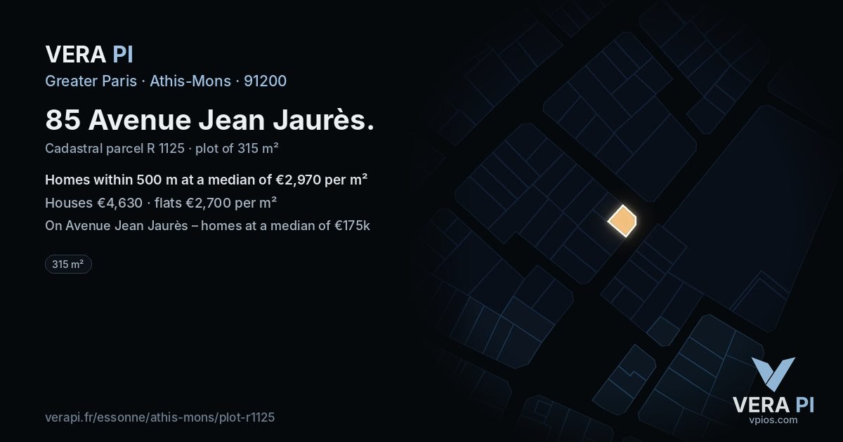 85 Avenue Jean Jaurès, Athis-Mons at night – the plot lit, the parcels around coloured by the prices near them