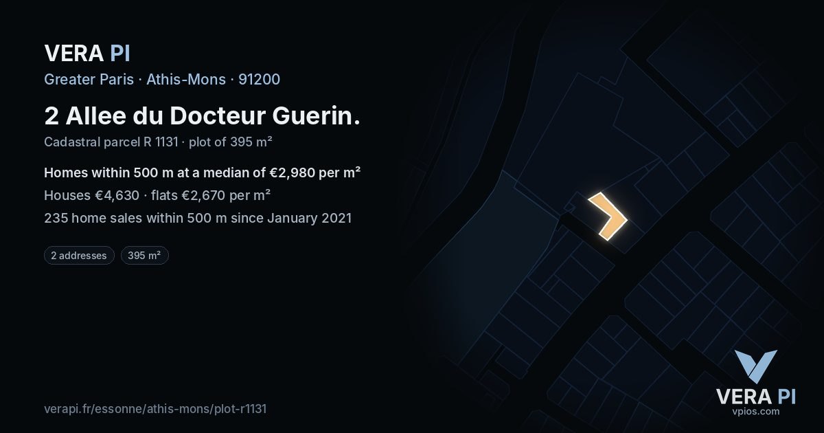 2 Allee du Docteur Guerin, Athis-Mons at night – the plot lit, the parcels around coloured by the prices near them