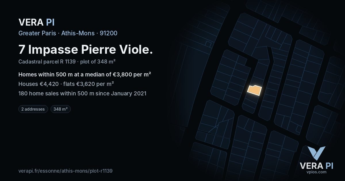 7 Impasse Pierre Viole, Athis-Mons at night – the plot lit, the parcels around coloured by the prices near them