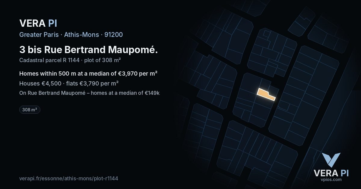 3 bis Rue Bertrand Maupomé, Athis-Mons at night – the plot lit, the parcels around coloured by the prices near them