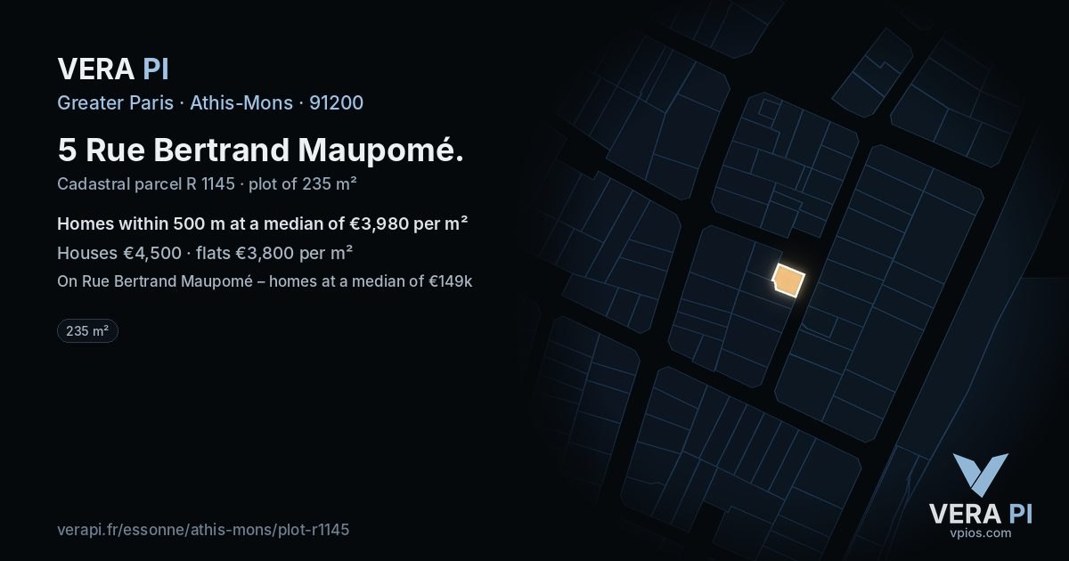 5 Rue Bertrand Maupomé, Athis-Mons at night – the plot lit, the parcels around coloured by the prices near them