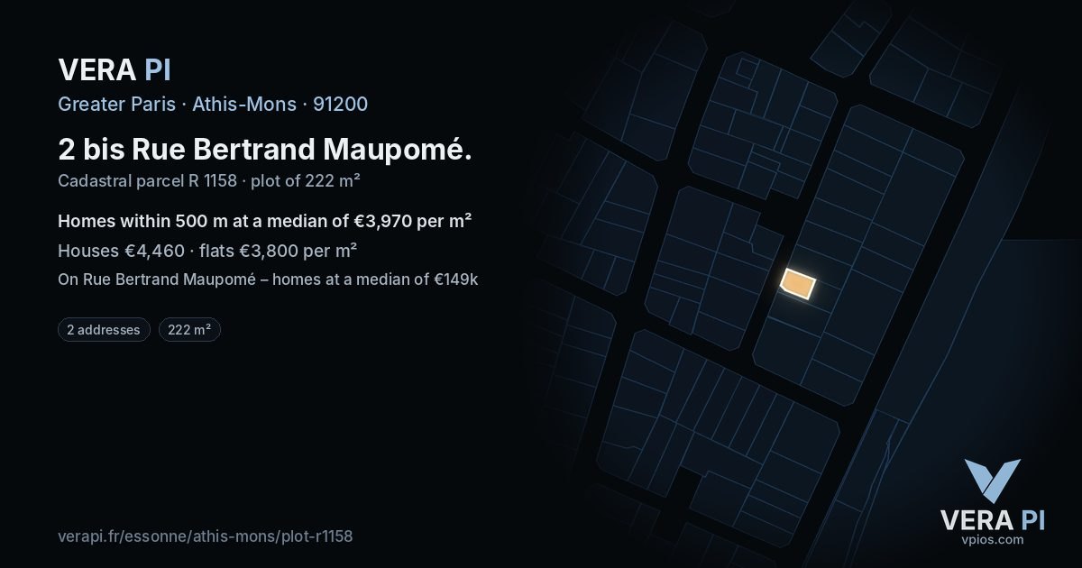 2 bis Rue Bertrand Maupomé, Athis-Mons at night – the plot lit, the parcels around coloured by the prices near them
