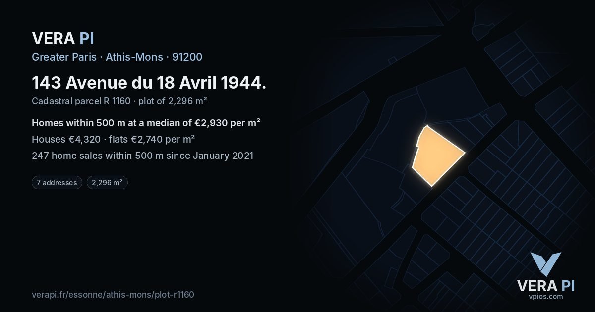 143 Avenue du 18 Avril 1944, Athis-Mons at night – the plot lit, the parcels around coloured by the prices near them