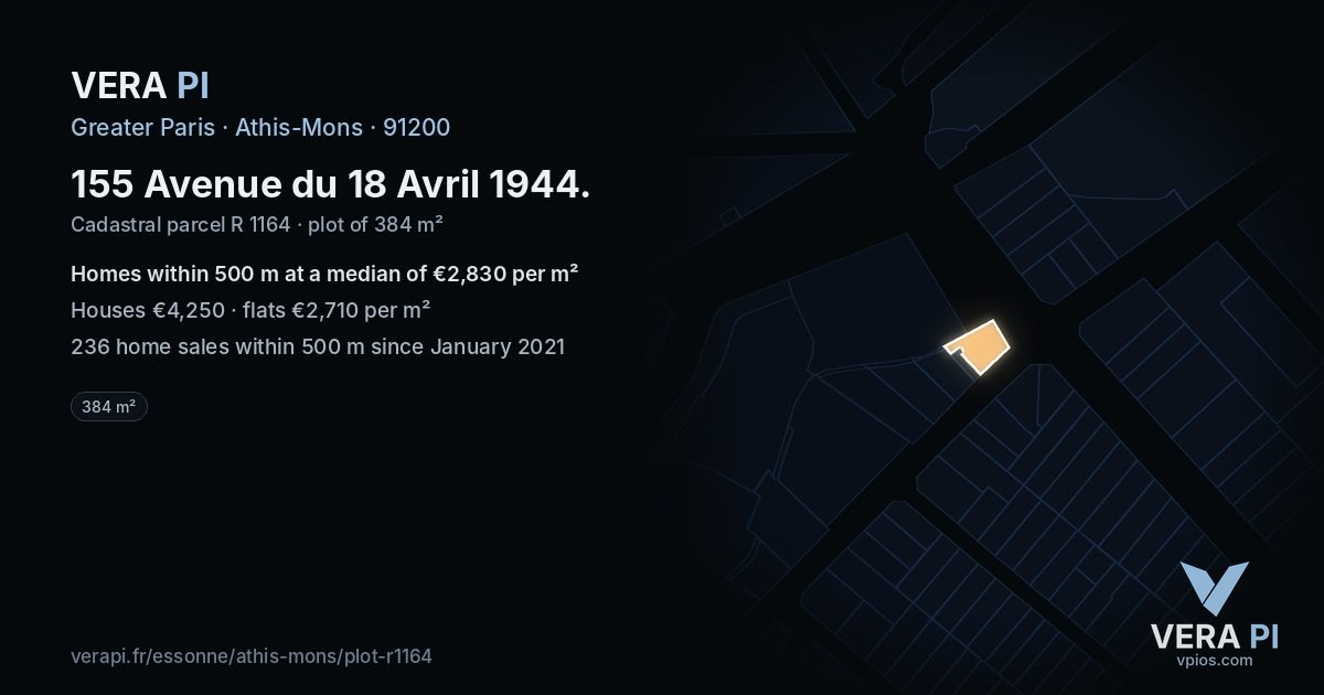 155 Avenue du 18 Avril 1944, Athis-Mons at night – the plot lit, the parcels around coloured by the prices near them