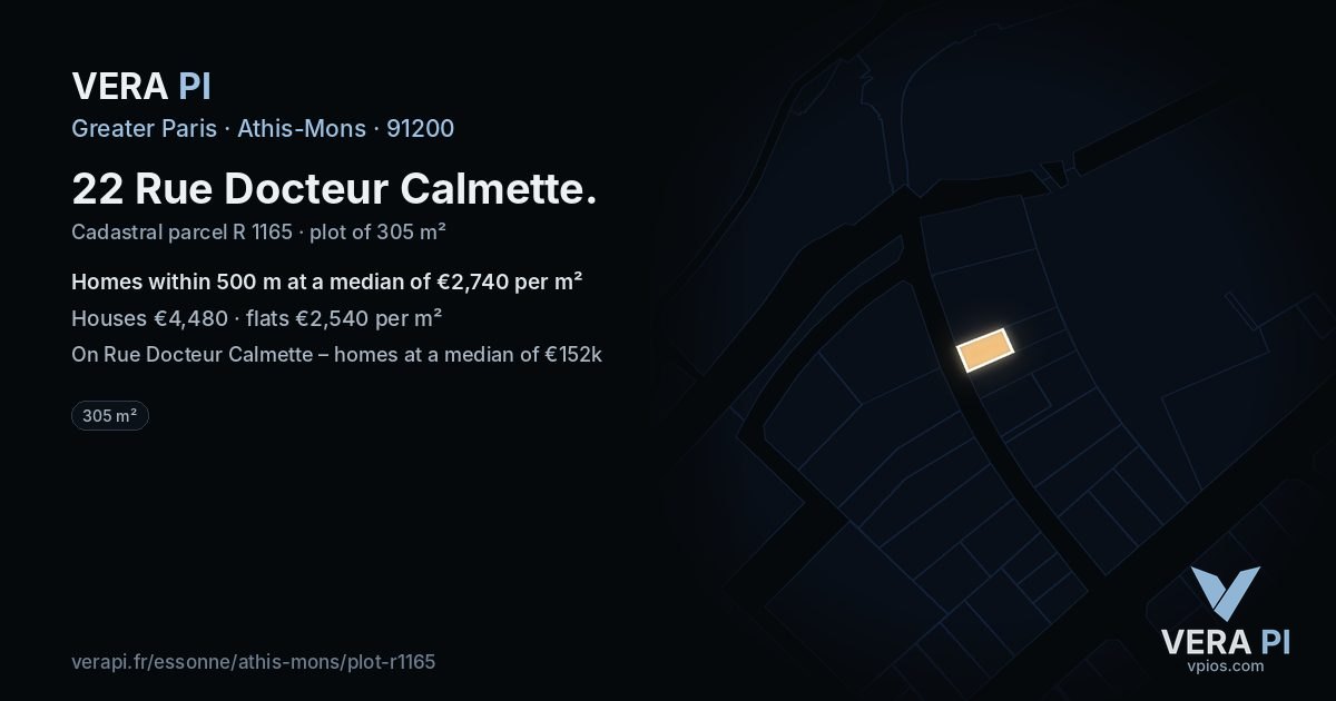 22 Rue Docteur Calmette, Athis-Mons at night – the plot lit, the parcels around coloured by the prices near them
