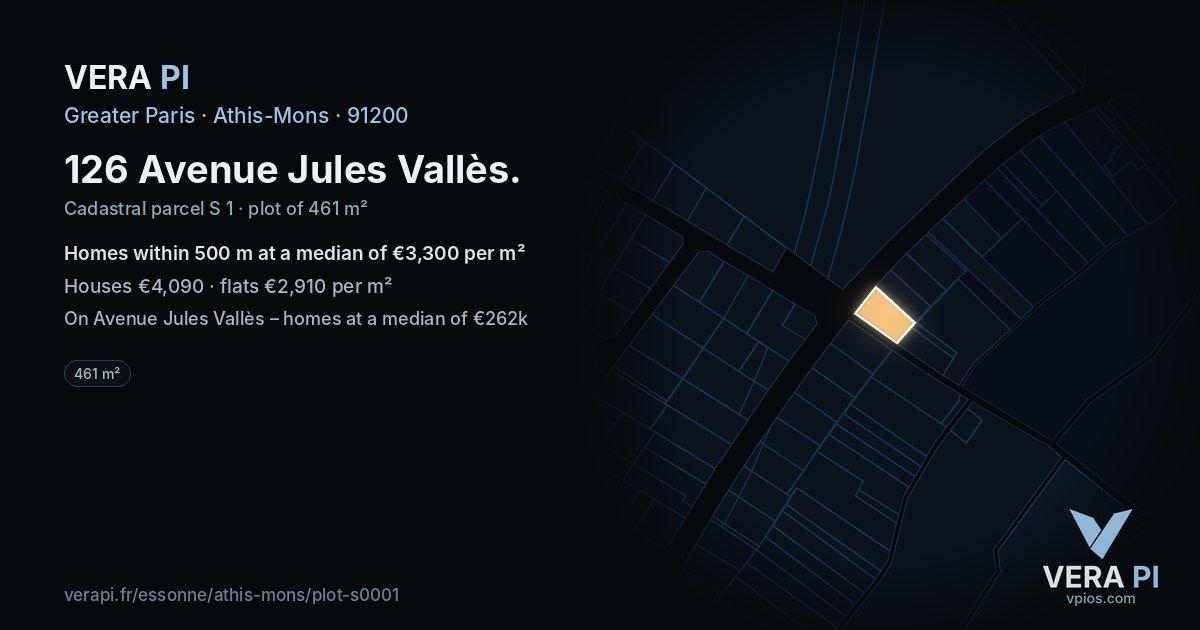 126 Avenue Jules Vallès, Athis-Mons at night – the plot lit, the parcels around coloured by the prices near them