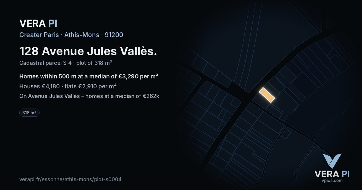 128 Avenue Jules Vallès, Athis-Mons at night – the plot lit, the parcels around coloured by the prices near them