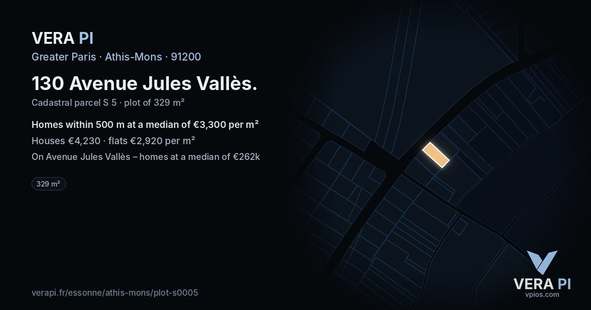 130 Avenue Jules Vallès, Athis-Mons at night – the plot lit, the parcels around coloured by the prices near them