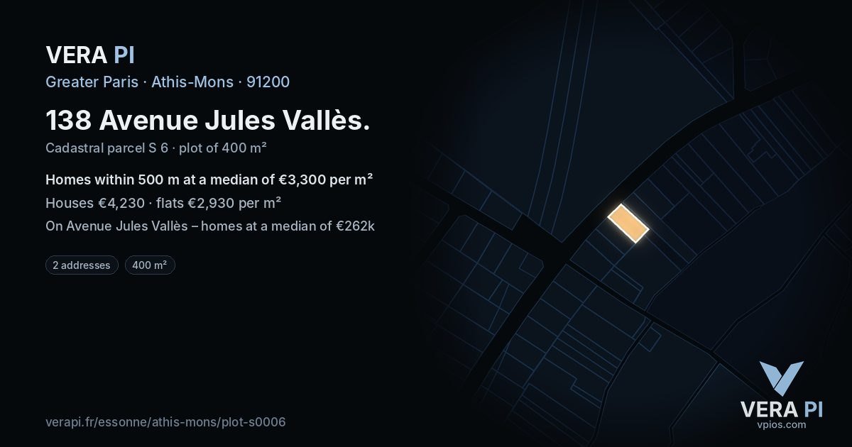 138 Avenue Jules Vallès, Athis-Mons at night – the plot lit, the parcels around coloured by the prices near them