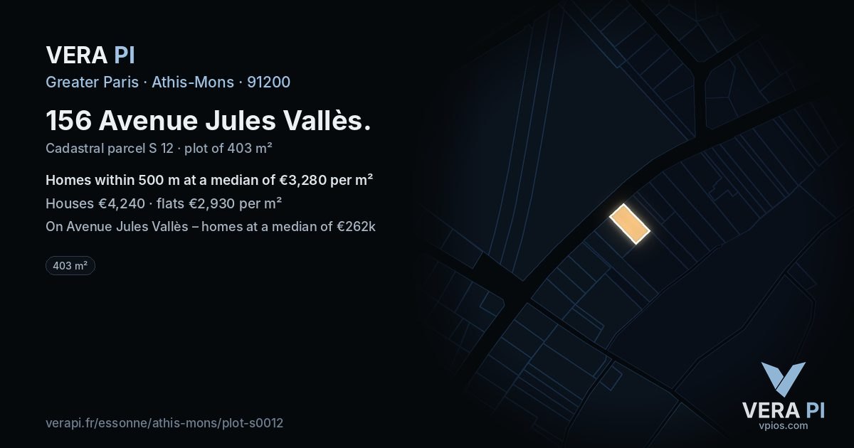 156 Avenue Jules Vallès, Athis-Mons at night – the plot lit, the parcels around coloured by the prices near them