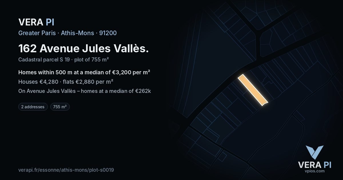 162 Avenue Jules Vallès, Athis-Mons at night – the plot lit, the parcels around coloured by the prices near them