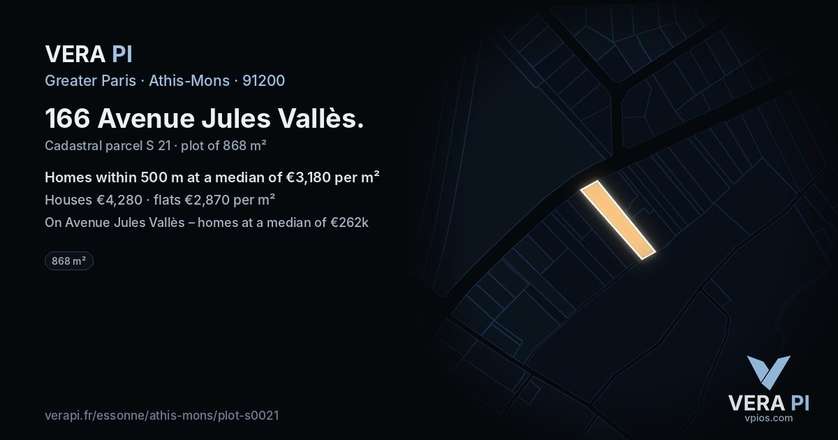166 Avenue Jules Vallès, Athis-Mons at night – the plot lit, the parcels around coloured by the prices near them