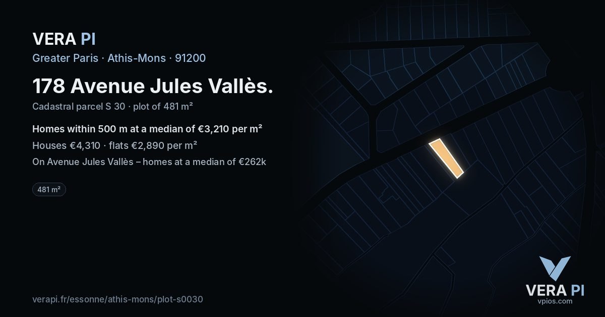 178 Avenue Jules Vallès, Athis-Mons at night – the plot lit, the parcels around coloured by the prices near them