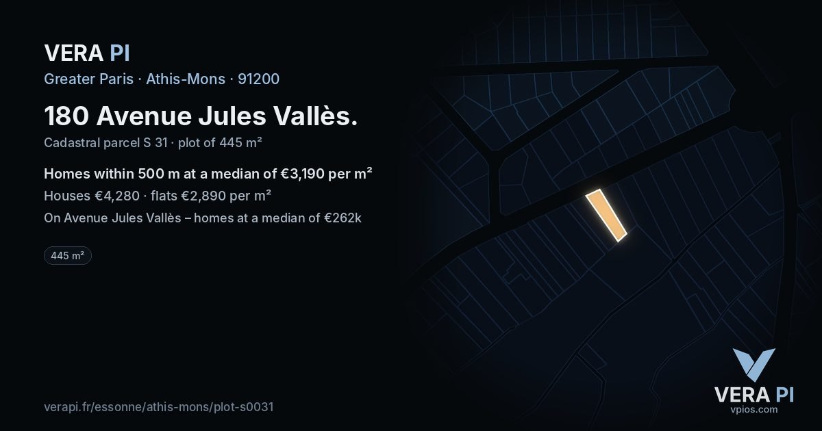 180 Avenue Jules Vallès, Athis-Mons at night – the plot lit, the parcels around coloured by the prices near them