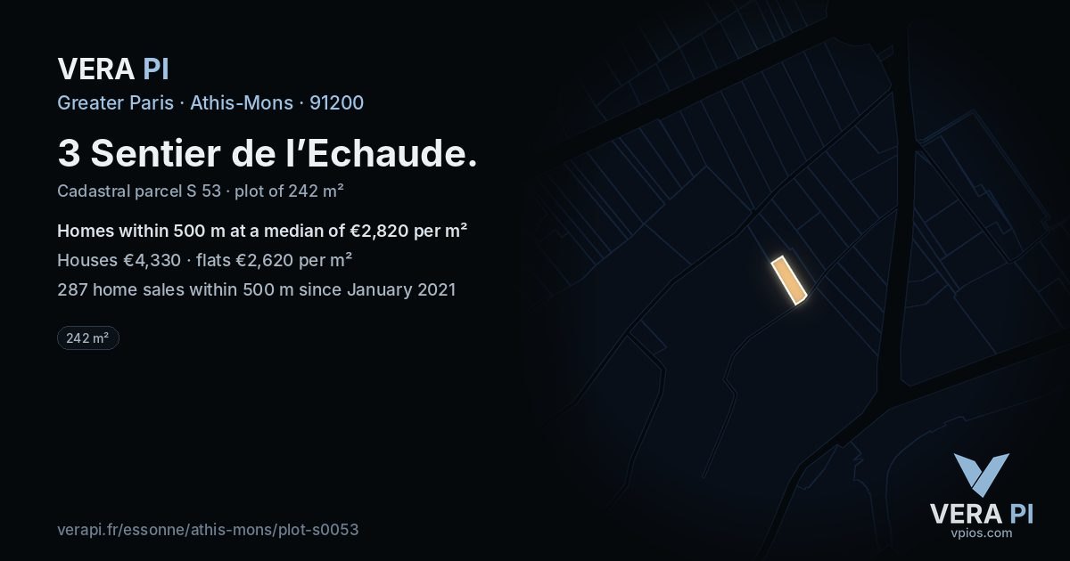 3 Sentier de l’Echaude, Athis-Mons at night – the plot lit, the parcels around coloured by the prices near them