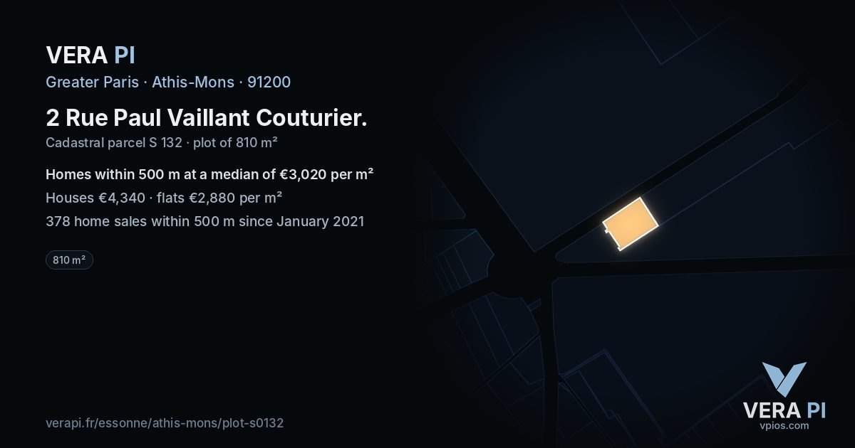 2 Rue Paul Vaillant Couturier, Athis-Mons at night – the plot lit, the parcels around coloured by the prices near them