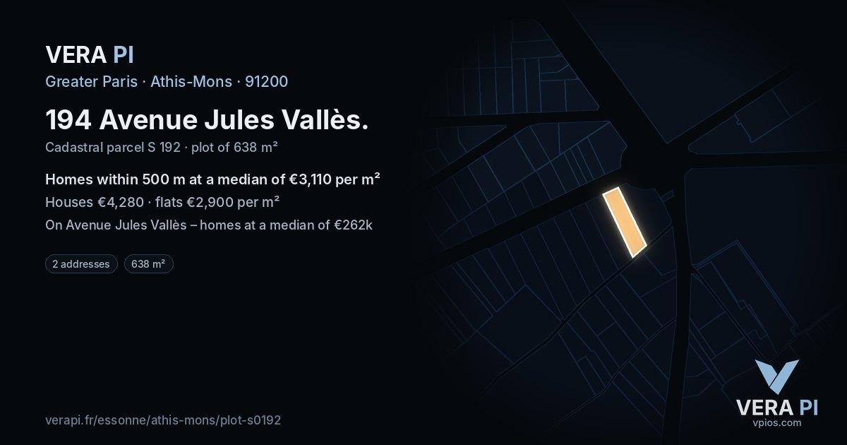 194 Avenue Jules Vallès, Athis-Mons at night – the plot lit, the parcels around coloured by the prices near them