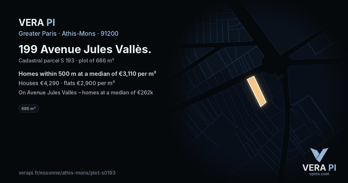 199 Avenue Jules Vallès, Athis-Mons at night – the plot lit, the parcels around coloured by the prices near them