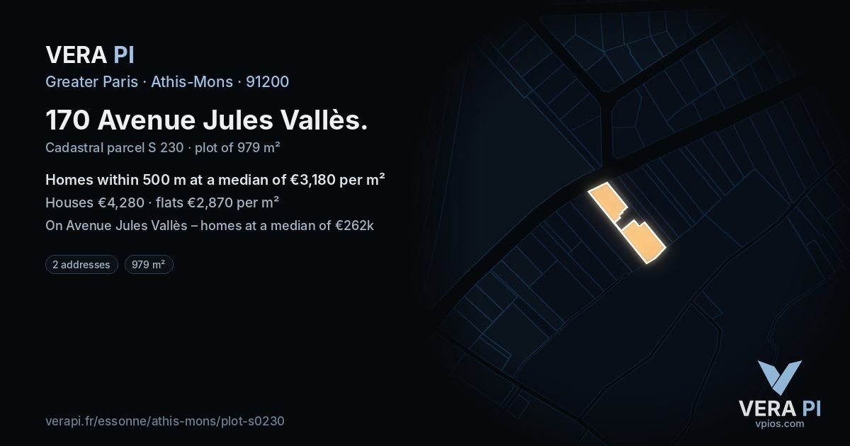 170 Avenue Jules Vallès, Athis-Mons at night – the plot lit, the parcels around coloured by the prices near them
