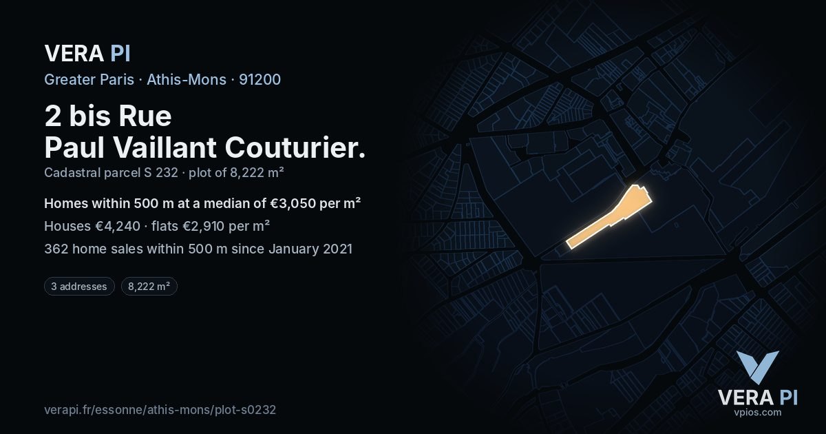 2 bis Rue Paul Vaillant Couturier, Athis-Mons at night – the plot lit, the parcels around coloured by the prices near them