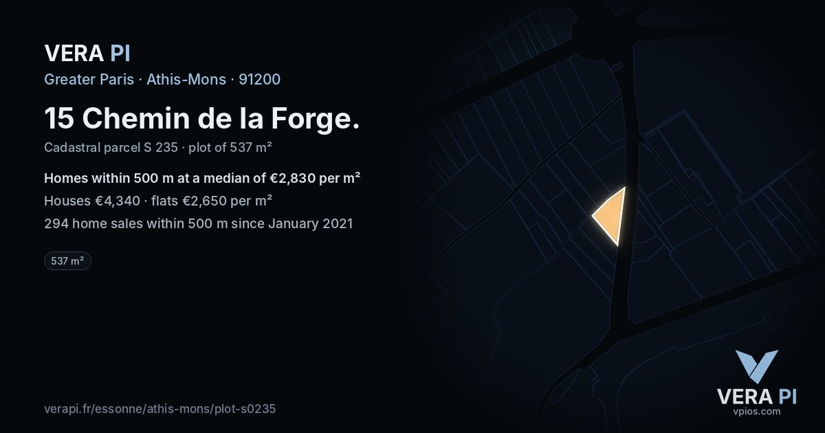 15 Chemin de la Forge, Athis-Mons at night – the plot lit, the parcels around coloured by the prices near them