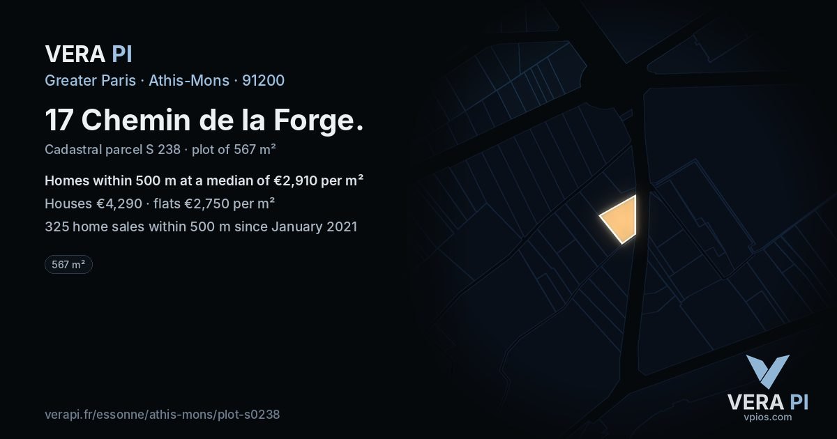 17 Chemin de la Forge, Athis-Mons at night – the plot lit, the parcels around coloured by the prices near them