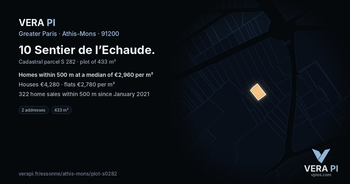 10 Sentier de l’Echaude, Athis-Mons at night – the plot lit, the parcels around coloured by the prices near them