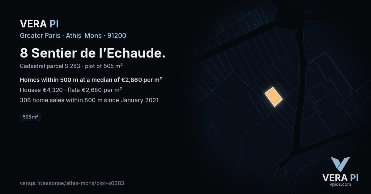 8 Sentier de l’Echaude, Athis-Mons at night – the plot lit, the parcels around coloured by the prices near them