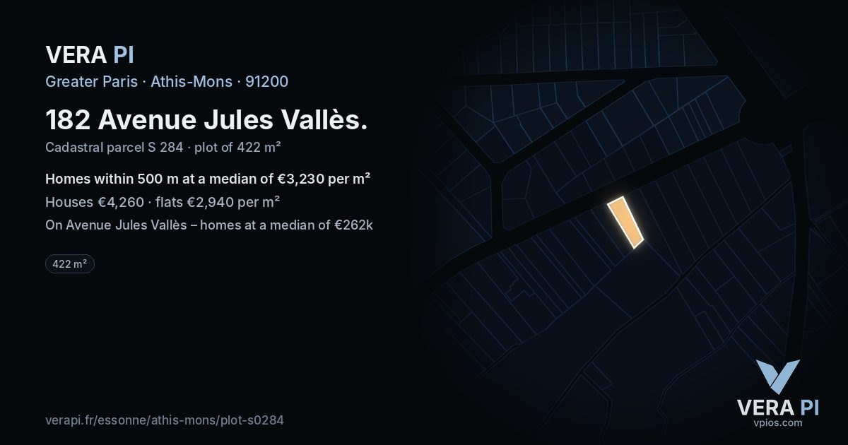 182 Avenue Jules Vallès, Athis-Mons at night – the plot lit, the parcels around coloured by the prices near them