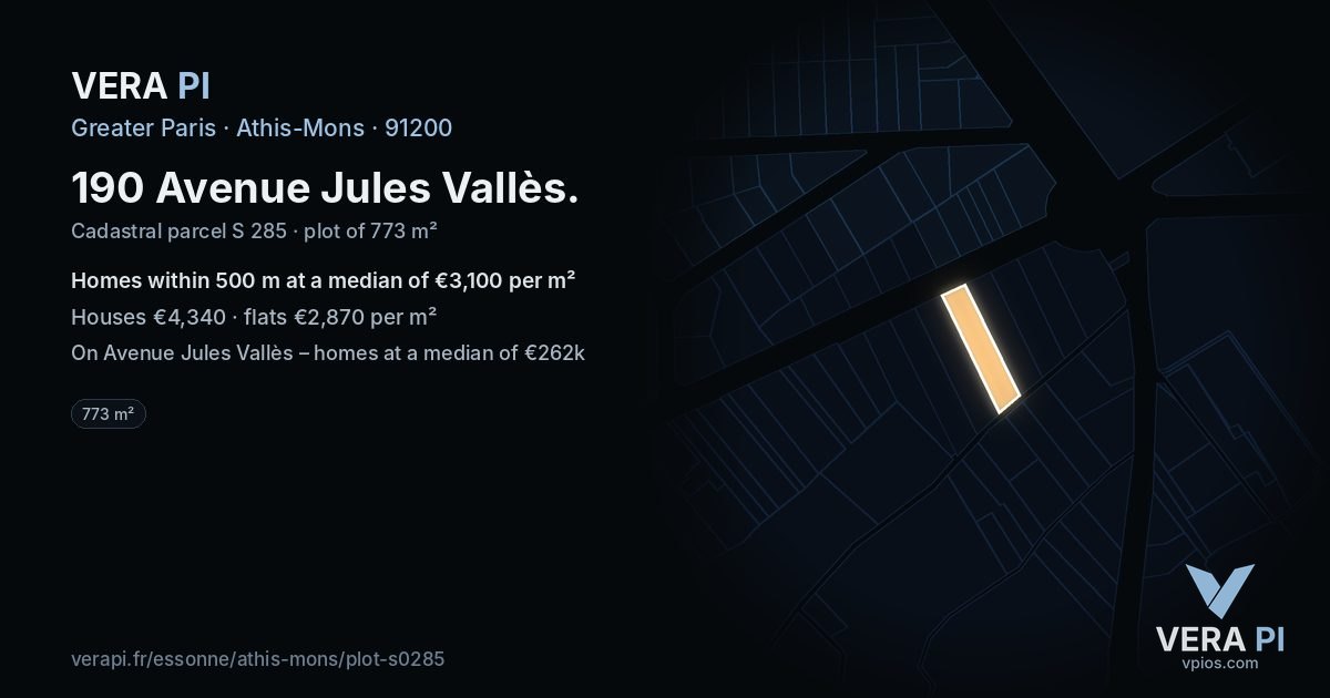 190 Avenue Jules Vallès, Athis-Mons at night – the plot lit, the parcels around coloured by the prices near them