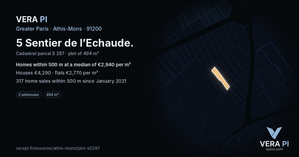 5 Sentier de l’Echaude, Athis-Mons at night – the plot lit, the parcels around coloured by the prices near them