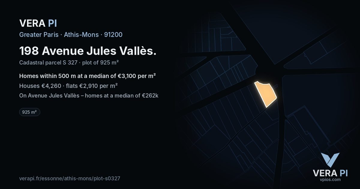 198 Avenue Jules Vallès, Athis-Mons at night – the plot lit, the parcels around coloured by the prices near them