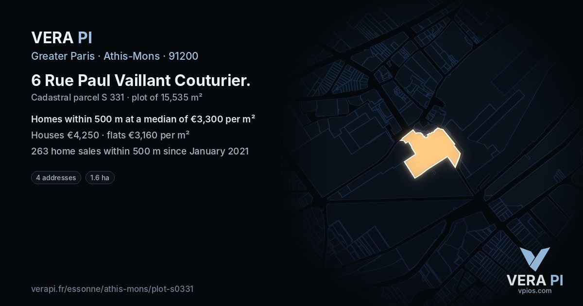 6 Rue Paul Vaillant Couturier, Athis-Mons at night – the plot lit, the parcels around coloured by the prices near them