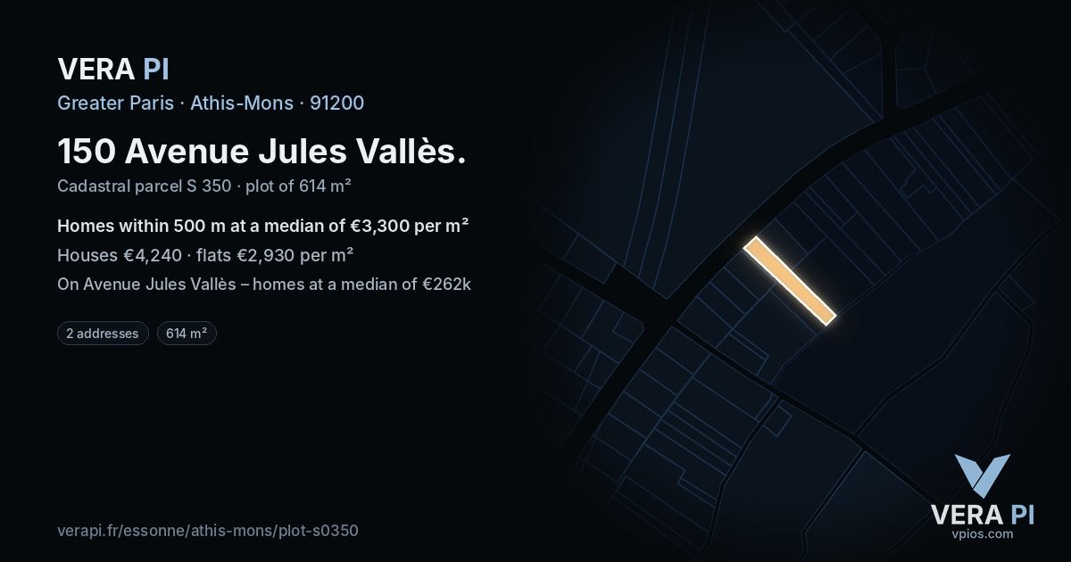 150 Avenue Jules Vallès, Athis-Mons at night – the plot lit, the parcels around coloured by the prices near them