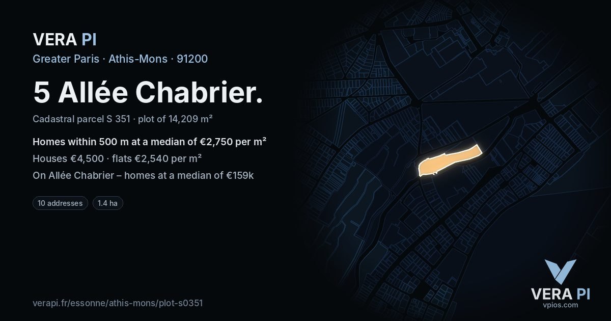 5 Allée Chabrier, Athis-Mons at night – the plot lit, the parcels around coloured by the prices near them