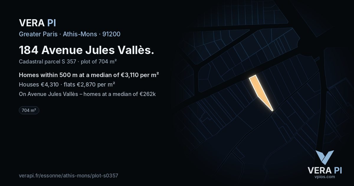 184 Avenue Jules Vallès, Athis-Mons at night – the plot lit, the parcels around coloured by the prices near them