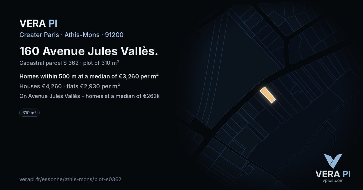 160 Avenue Jules Vallès, Athis-Mons at night – the plot lit, the parcels around coloured by the prices near them