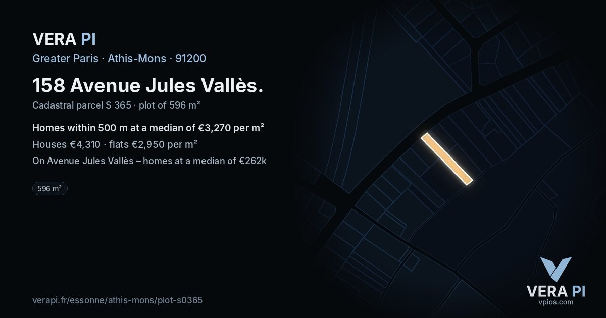 158 Avenue Jules Vallès, Athis-Mons at night – the plot lit, the parcels around coloured by the prices near them