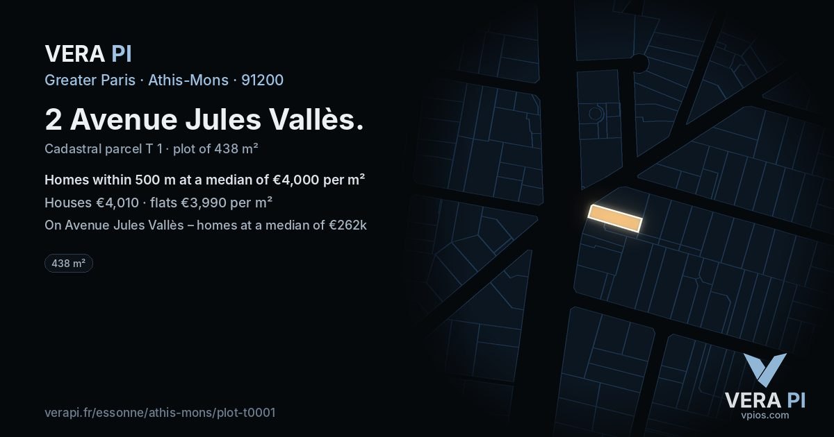 2 Avenue Jules Vallès, Athis-Mons at night – the plot lit, the parcels around coloured by the prices near them