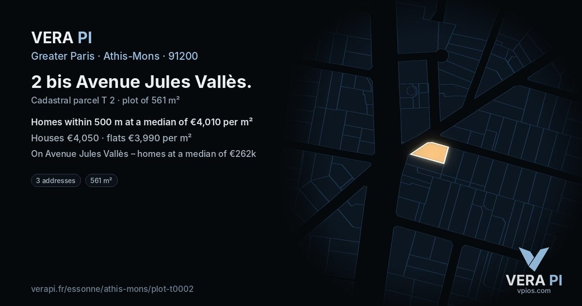 2 bis Avenue Jules Vallès, Athis-Mons at night – the plot lit, the parcels around coloured by the prices near them