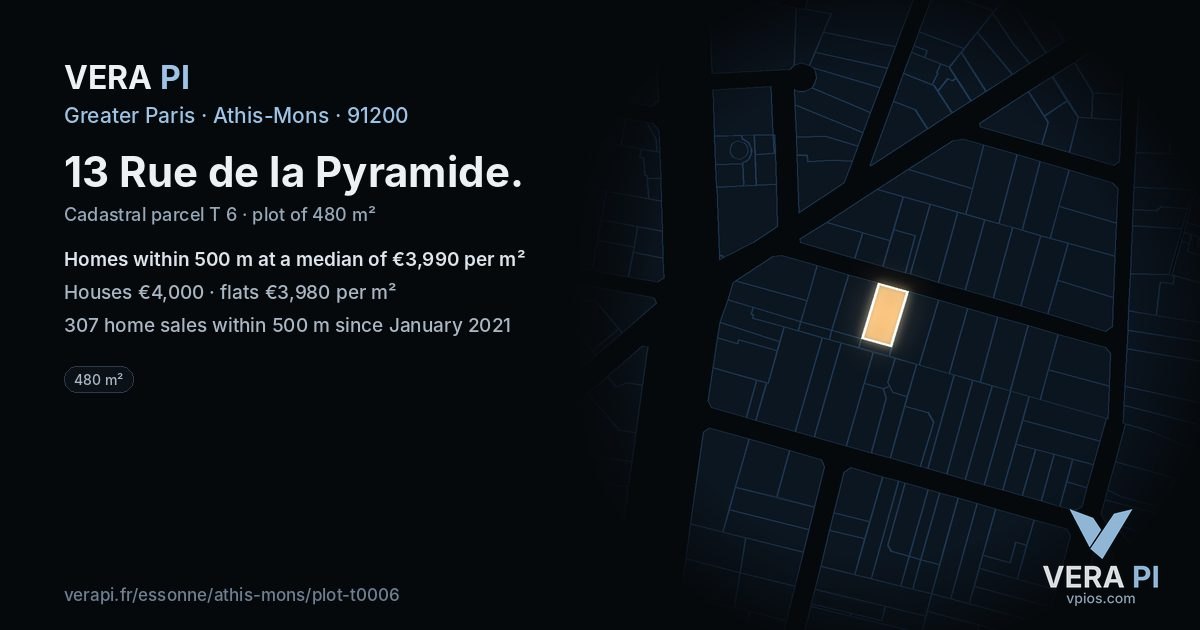 13 Rue de la Pyramide, Athis-Mons at night – the plot lit, the parcels around coloured by the prices near them