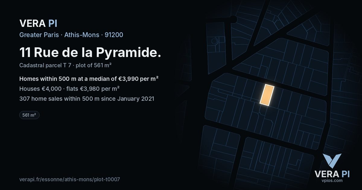 11 Rue de la Pyramide, Athis-Mons at night – the plot lit, the parcels around coloured by the prices near them
